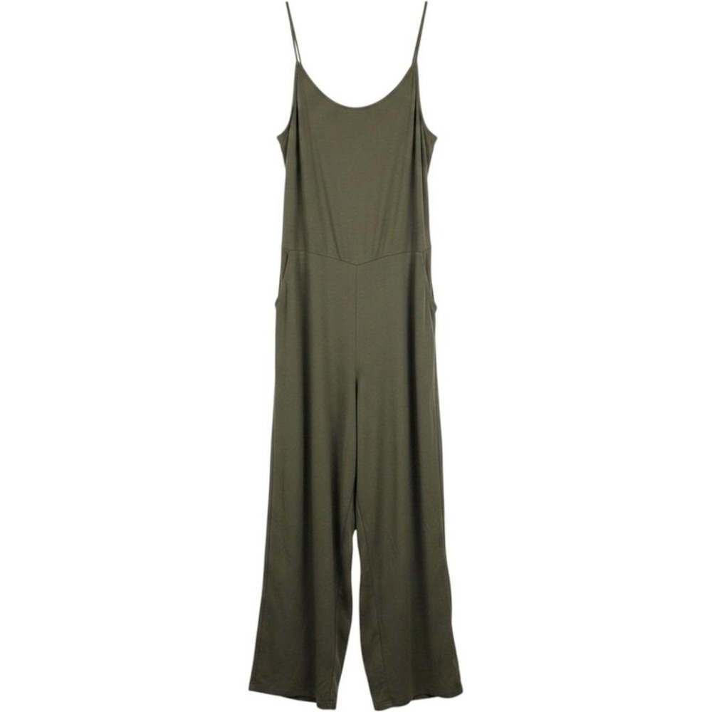 Buenos Ninos Womens XXL Olive Green Spaghetti Strap Wide Leg Jumpsuit Romper‎